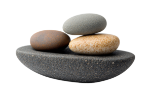 Three stones on a stand in a minimalist composition, cut out transparent png
