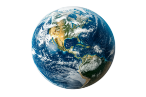 Earth from space, globe view of continents, oceans and clouds, cut out transparent png