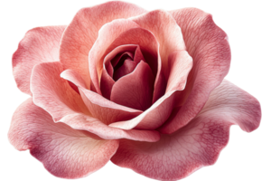 Detailed macro of elegant rose petals, isolated against black, cut out transparent png