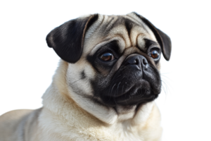 Portrait of a Cute Pug with a Sad Look, cut out transparent png
