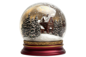 Winter Snow Globe Scene with House and Trees, cut out transparent png