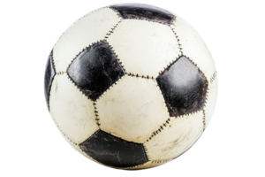 Old Soccer Ball with Black and White Panels, cut out transparent png