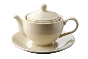Classic ceramic teapot and saucer, isolated, studio shot, cut out transparent png