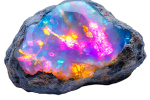 Iridescent Opal Stone with Matrix Shimmers with Rainbow, cut out transparent png