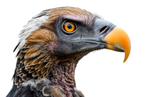 Majestic eagle portrait with yellow eye, intense gaze, cut out transparent png