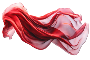 Elegant, flowing red silk fabric floats in air, dynamic movement, cut out transparent png