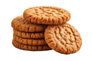 Stack of peanut butter cookies isolated on black, cut out transparent png