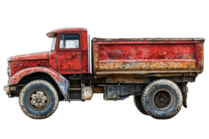 Truck vintage style, heavy duty, red, isolated background, cut out transparent png