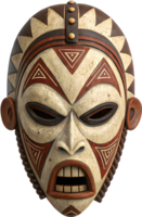 Detailed African mask with intricate carvings and authentic cultural artwork. . png