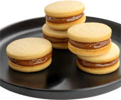 Soft, sweet Alfajores cookie with caramel filling and a powdered sugar topping. . png