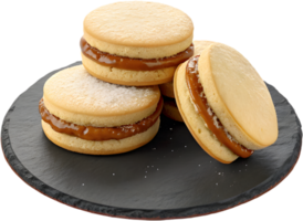 Traditional Alfajores cookie with caramel filling and powdered sugar dusting clipart. . png