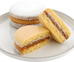 Rich caramel-filled Alfajores cookie with powdered sugar topping clipart. . png