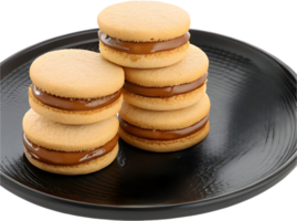 Traditional homemade Alfajores cookie with caramel filling and powdered sugar. . png