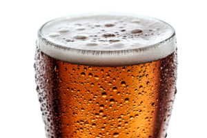 Refreshing Amber Beer with Condensation and Creamy Foam, cut out transparent png