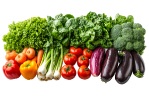 Fresh and Diverse Vegetables on a Black Background, cut out transparent png