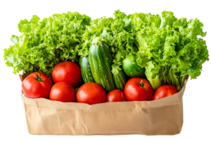 Fresh produce assortment in grocery bag , cut out transparent png