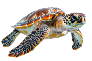Sea turtle with intricate shell pattern, close-up detail shot, cut out transparent png