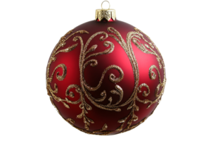 Red Christmas ornament with gold pattern, intricate, delicate, cut out transparent png