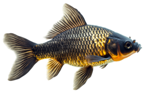 Elegant goldfish with shimmering scales in profile, cut out transparent png