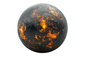 Molten planetary sphere surface with magma flows, cut out transparent png