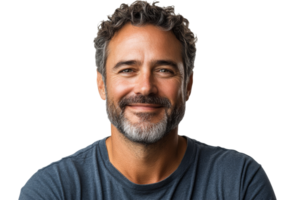 Middle aged man with beard smiling confidently, cut out transparent png