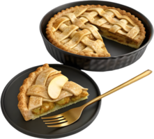 Classic pie slice with a golden crust and apple filling. . png