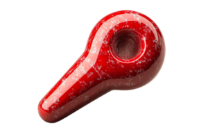 Abstract red key shape with hole, rough texture, isolated, cut out transparent png