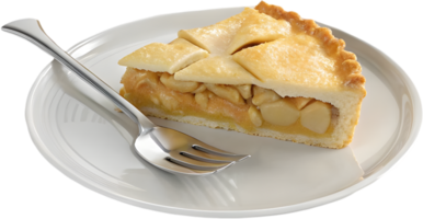 Apple pie slice with golden flaky crust design. . png