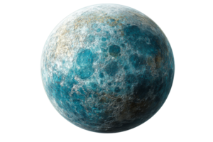 Fantasy planet, blue hue and rugged surface texture, cut out transparent png