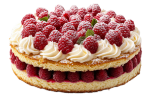 Raspberry layer cake with cream and dusting, cut out transparent png
