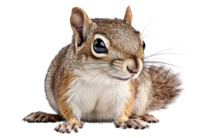 Adorable squirrel with big eyes sitting attentively, cut out transparent png
