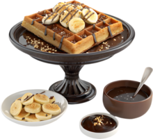 Colorful Belgian Waffles with Fresh Fruit and Whipped Cream. . png