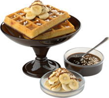 Belgian Waffles with Fresh Fruit and Cream for Delicious Dessert. . png