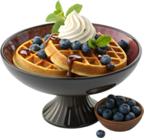 Tasty Belgian Waffles with Whipped Cream and Fruit Toppings. . png