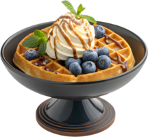 Fresh Belgian Waffles with Whipped Cream and Fruit Topping Art. . png