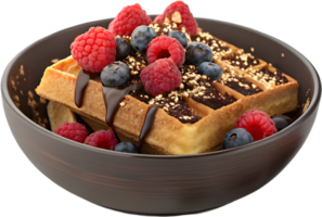 Golden Belgian Waffles with Rich Cream and Fresh Fruit. . png