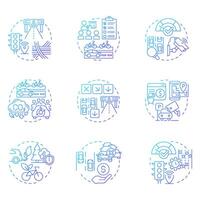 Traffic management blue gradient concept icons. Road safety and vehicle flow regulation. Transport control. Icon pack. Round shape illustrations for presentation. Abstract idea vector