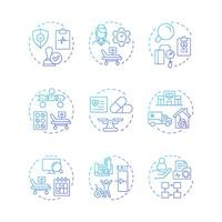 Utilization management blue gradient concept icons. Medical service regulation strategy. Healthcare service. Icon pack. Round shape illustrations for presentation. Abstract idea vector