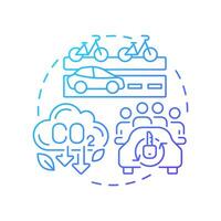 Sustainable transport blue gradient concept icon. Integrating green initiatives. Benefit of traffic management. Round shape line illustration. Abstract idea. Graphic design. Easy to use in brochure vector
