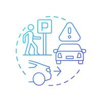 Be careful in parking lots blue gradient concept icon. Avoid dangerous situations with cars. Pedestrian safety. Round shape line illustration. Abstract idea. Graphic design. Easy to use in booklet vector