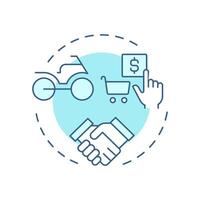 Motorcycle dealer soft blue concept icon. Sales, purchasing. Agreement, commerce. Round shape line illustration. Abstract idea. Graphic design. Easy to use in infographic, presentation vector