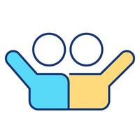 Pair up people RGB color icon. Team work organization, management, Students, employees. Collaboration, cooperation. Isolated illustration. Simple filled line drawing. Editable stroke vector