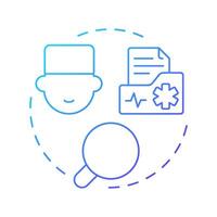 Medical record review blue gradient concept icon. Patient documentation control. Utilization management benefit. Round shape line illustration. Abstract idea. Graphic design. Easy to use in brochure vector