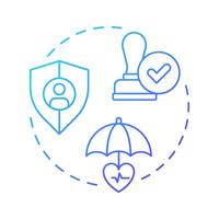 Reduction claim denials blue gradient concept icon. Ensuring treatment procedures. Utilization management benefit. Round shape line illustration. Abstract idea. Graphic design. Easy to use in brochure vector
