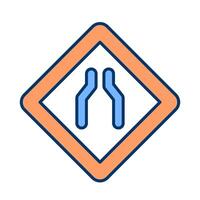 Road narrowing sign RGB color icon. Traffic control and speed management. Transport regulation visual supplies. Isolated illustration. Simple filled line drawing. Editable stroke vector