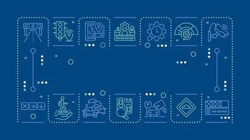 Traffic management dark blue word concept. System of transport regulation. Road capacity. Horizontal image. Headline text surrounded by editable outline icons vector
