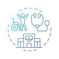 Improved patient care blue gradient concept icon. Evidence based and patient centered treatment. UM benefit. Round shape line illustration. Abstract idea. Graphic design. Easy to use in article vector