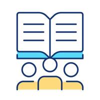 Cooperative learning strategy RGB color icon. Studying literature, book. Partnership, collaboration. Students, members. Isolated illustration. Simple filled line drawing. Editable stroke vector