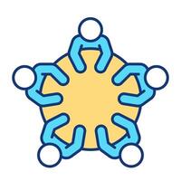Team brainstorm RGB color icon. Round table, learning strategy. Workflow organization, planning. Discussion, communication. Isolated illustration. Simple filled line drawing. Editable stroke vector