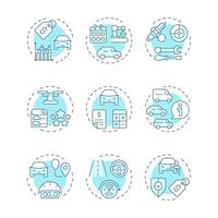 Car buying checklist soft blue concept icons. Vehicle service, transport maintenance. Icon pack. Round shape illustrations for infographic, presentation. Abstract idea vector